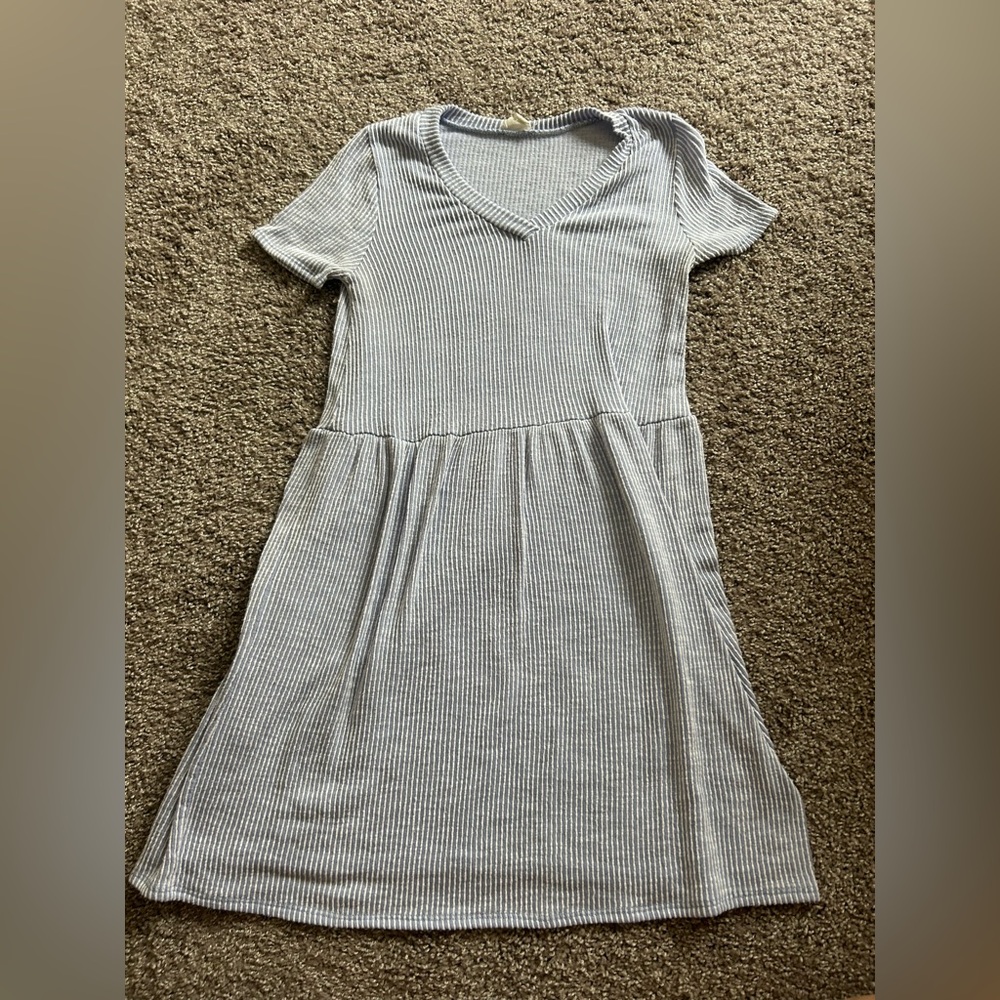 Caution To The Wind Blue and White Stripe Women’s T-Shirt Dress
